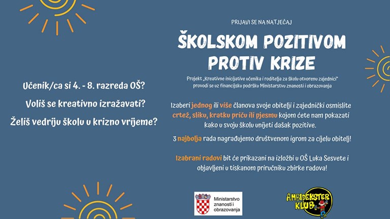 KREATIVNI NATJEČAJ: ŠKOLSKOM POZITIVOM PROTIV KRIZE