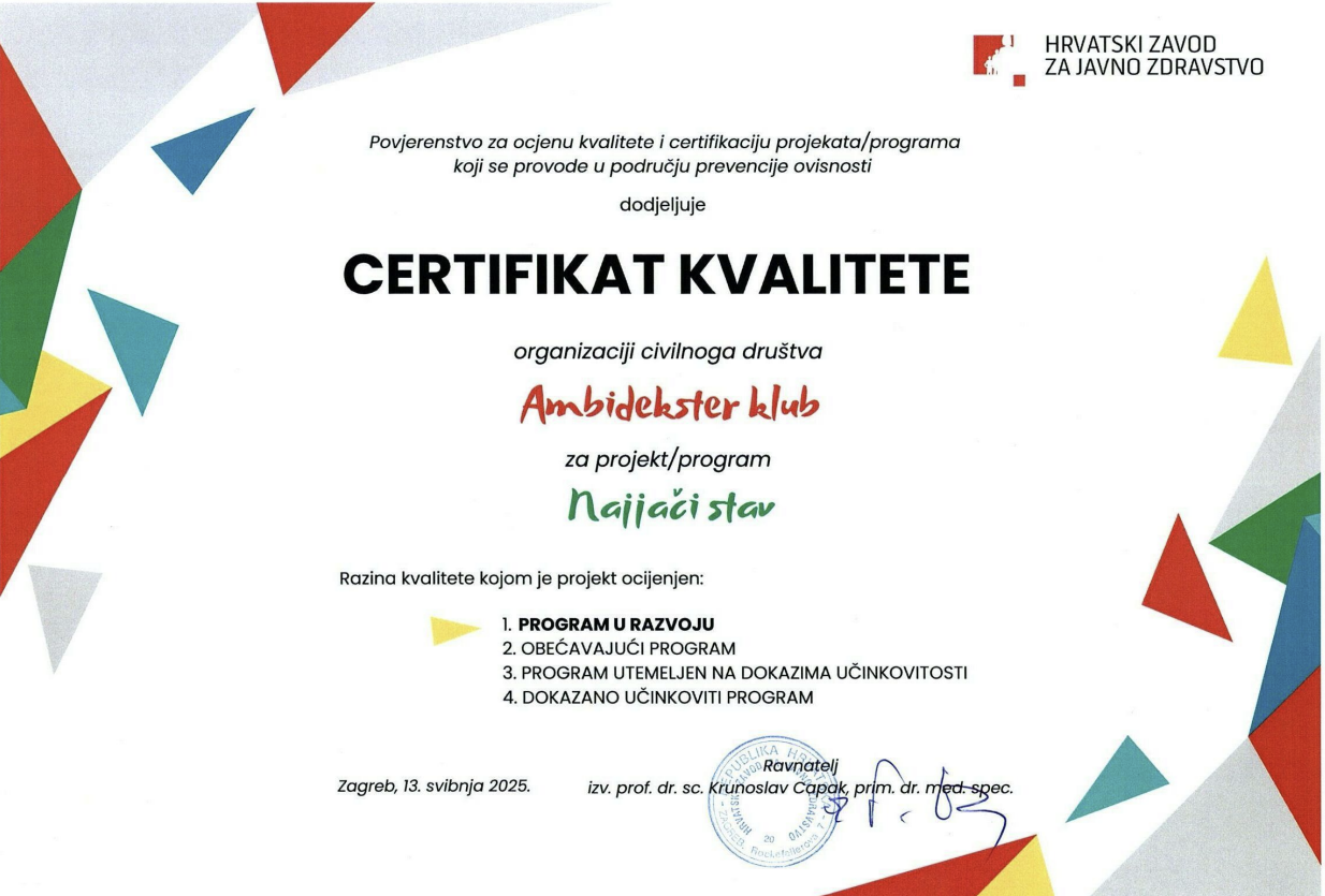Najjači stav - dodijeljen certifikat kvalitete
